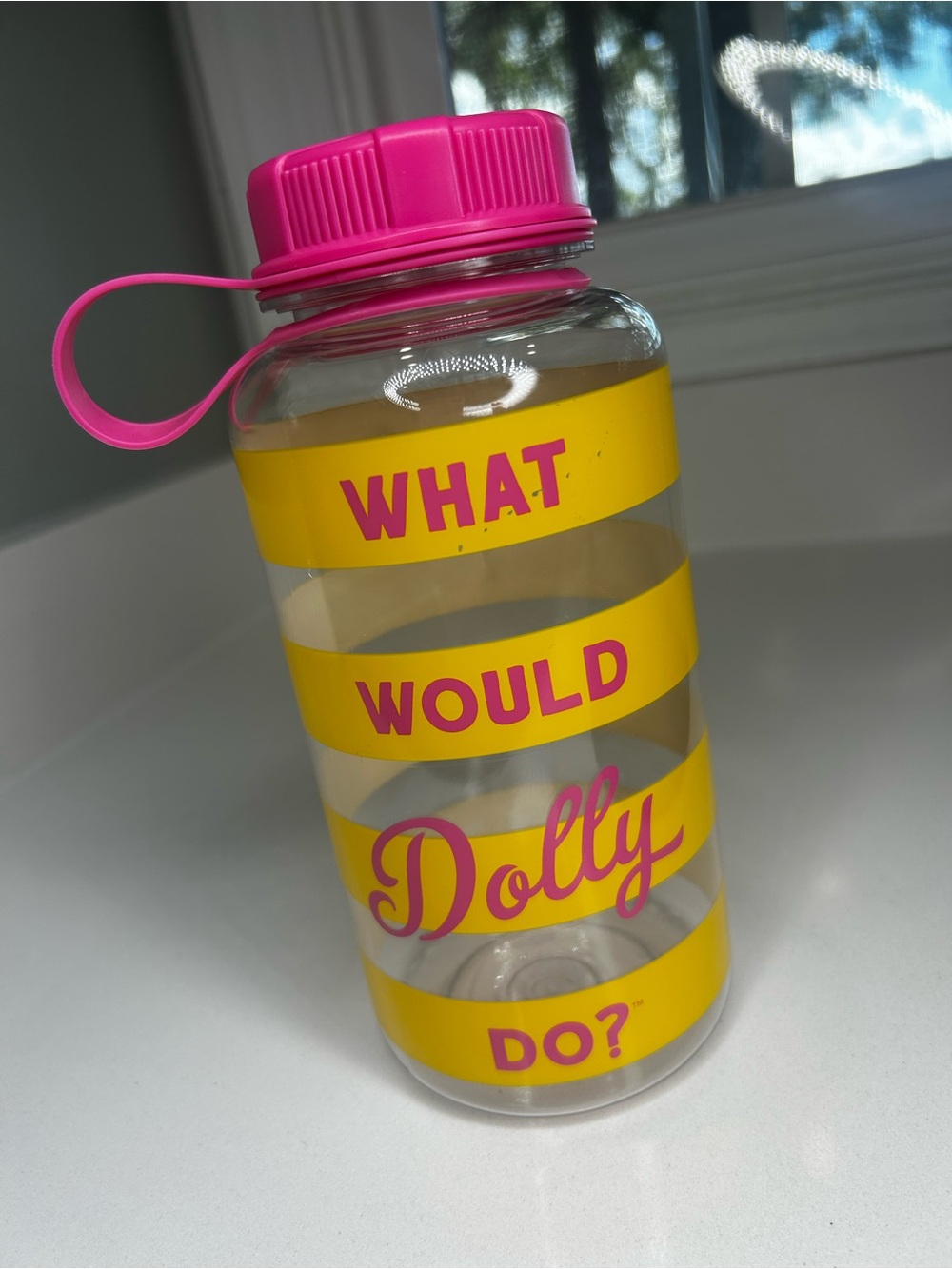 NWT Dolly Parton what would Dolly do Yellow & Pink Striped Water Bottle